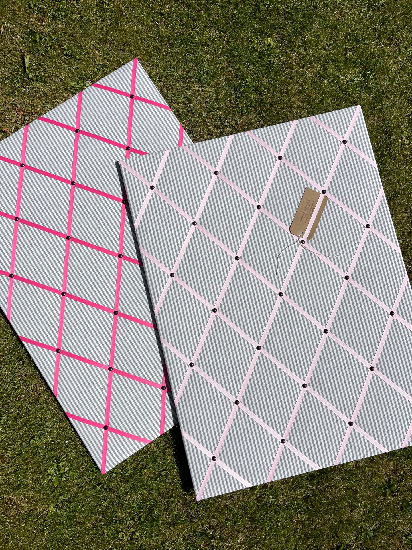 Grey Ticking Stripe Fabric Notice Board