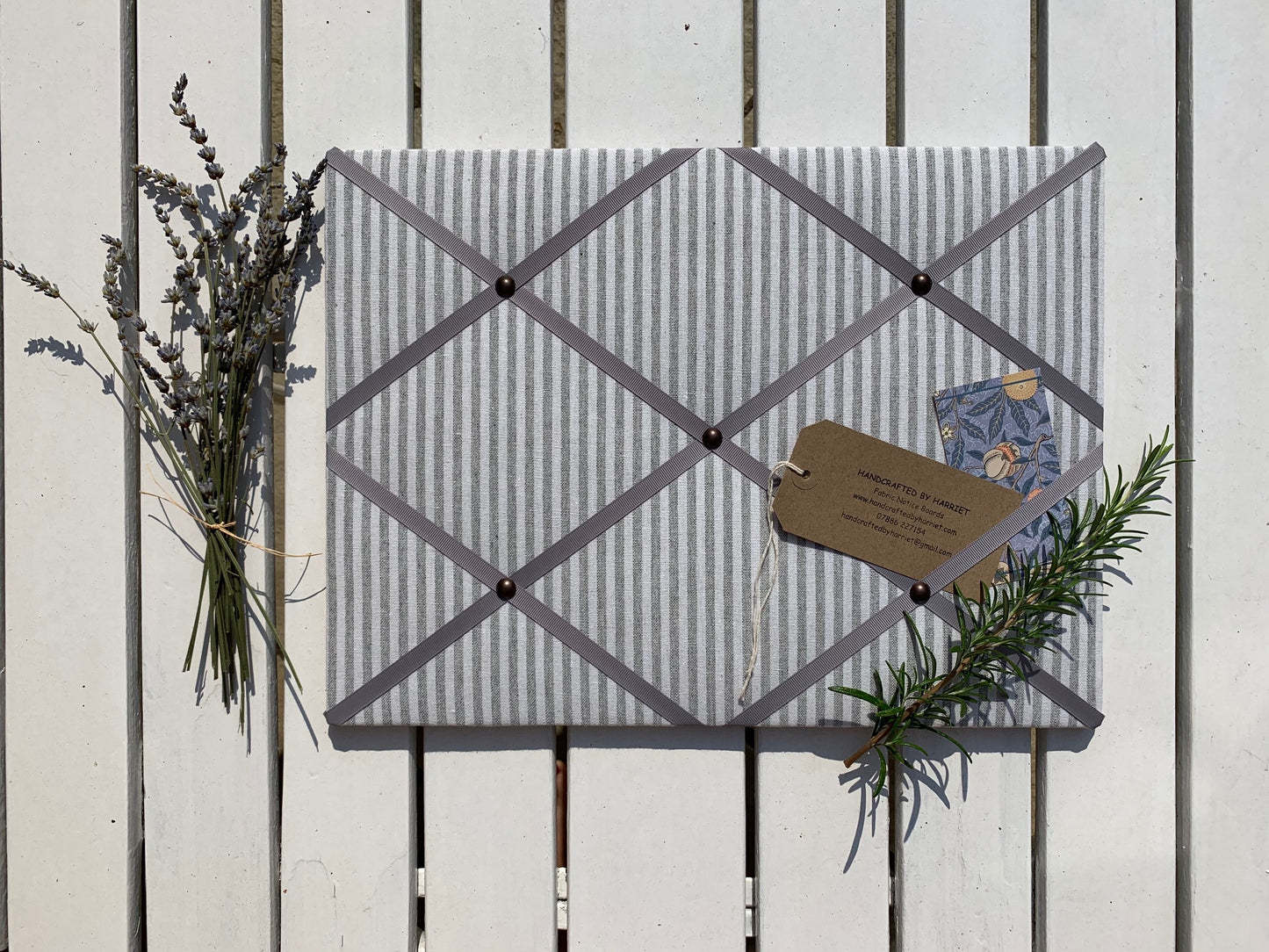 Grey Ticking Stripe Fabric Notice Board