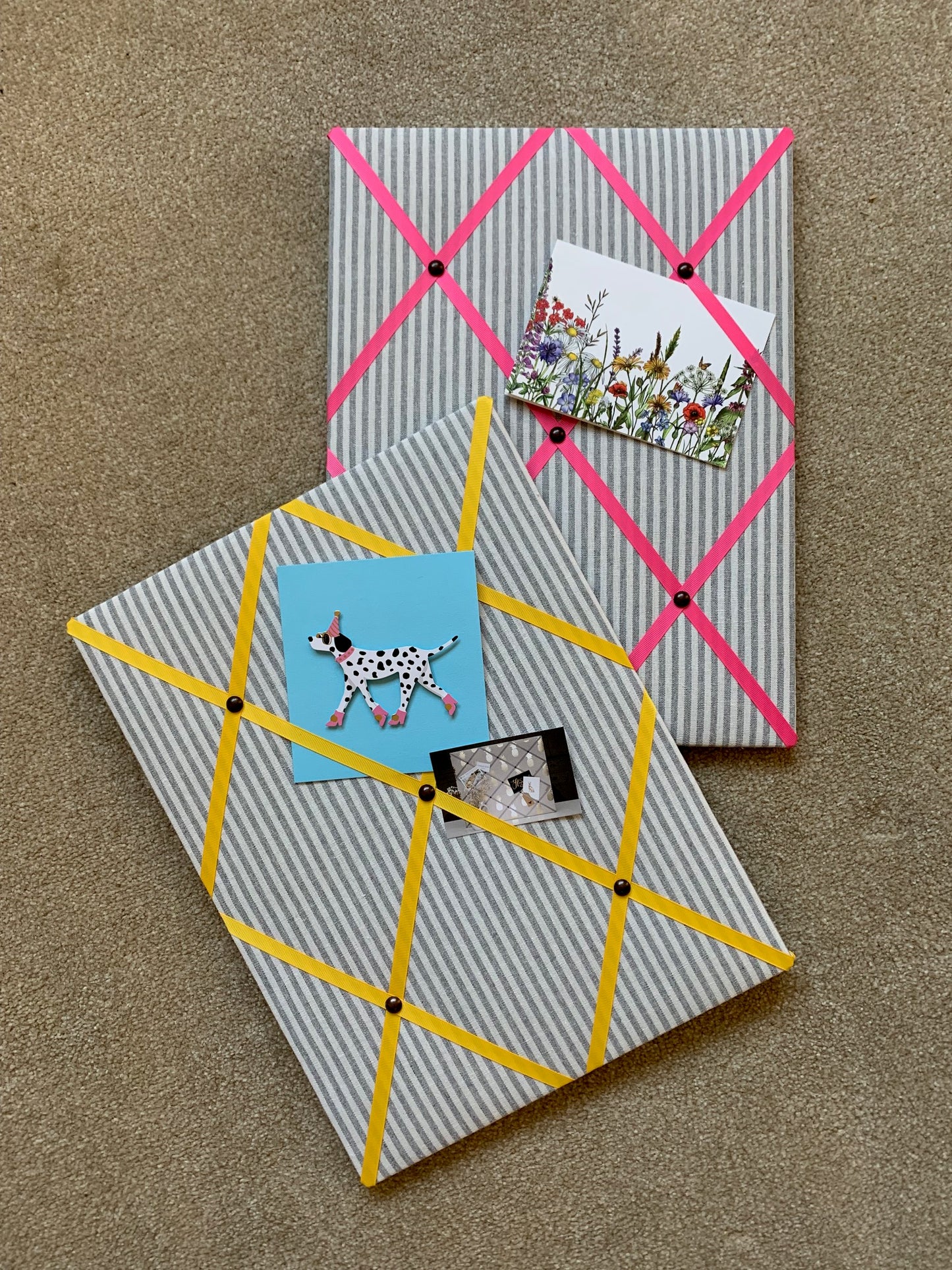 Grey Ticking Stripe Fabric Notice Board