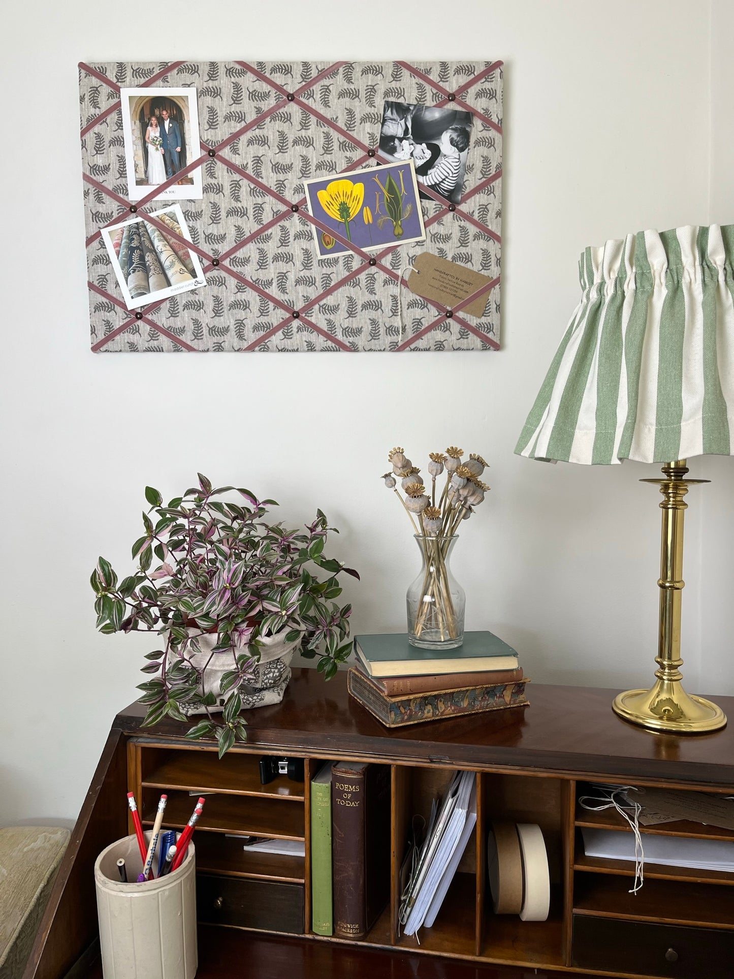 Grey Ticking Stripe Fabric Notice Board