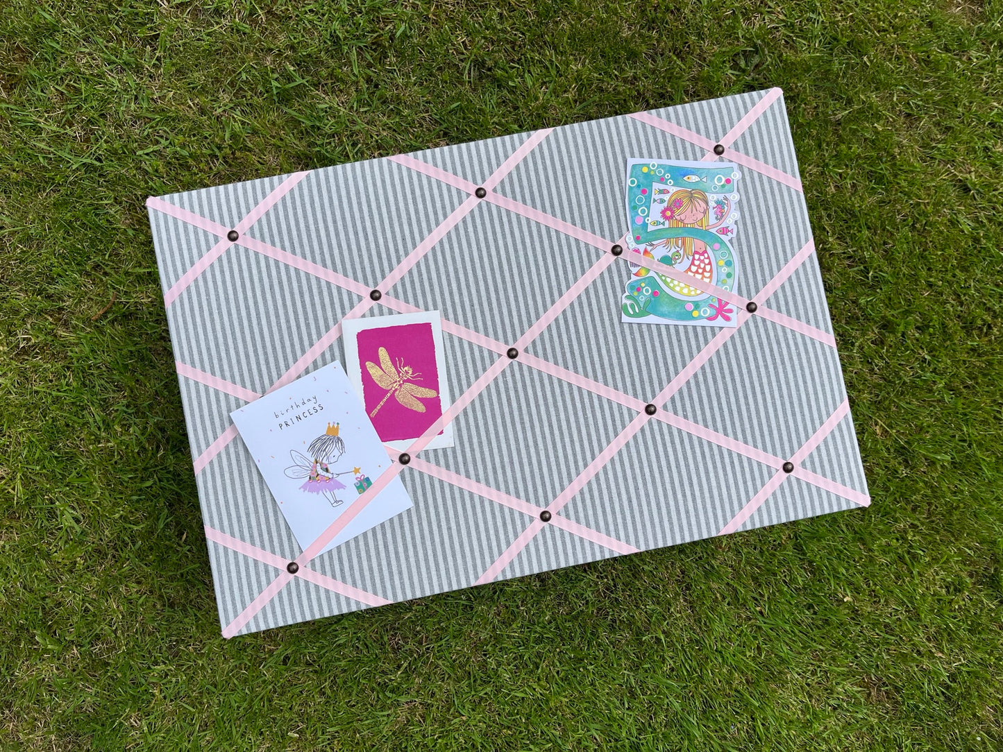 Grey Ticking Stripe Fabric Notice Board