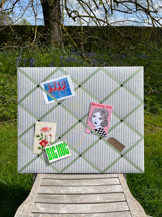 Grey Ticking Stripe Fabric Notice Board