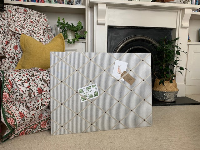 Grey Ticking Stripe Fabric Notice Board