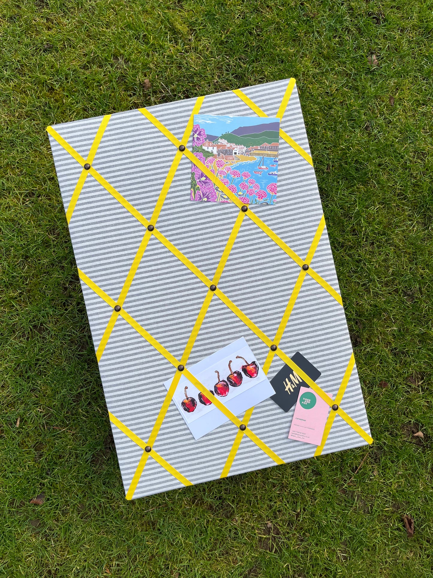 Grey Ticking Stripe Fabric Notice Board