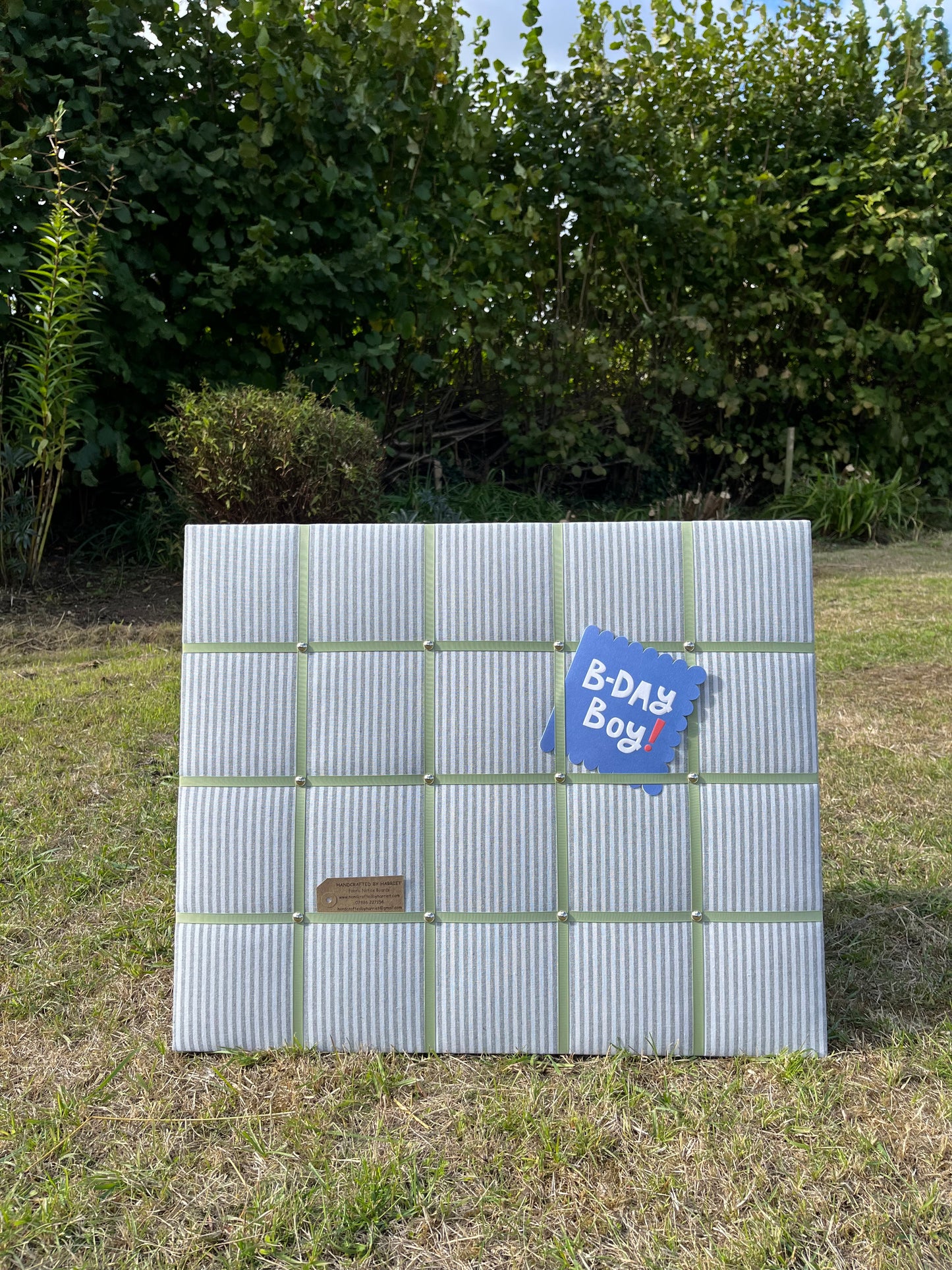 Grey Ticking Stripe Fabric Notice Board