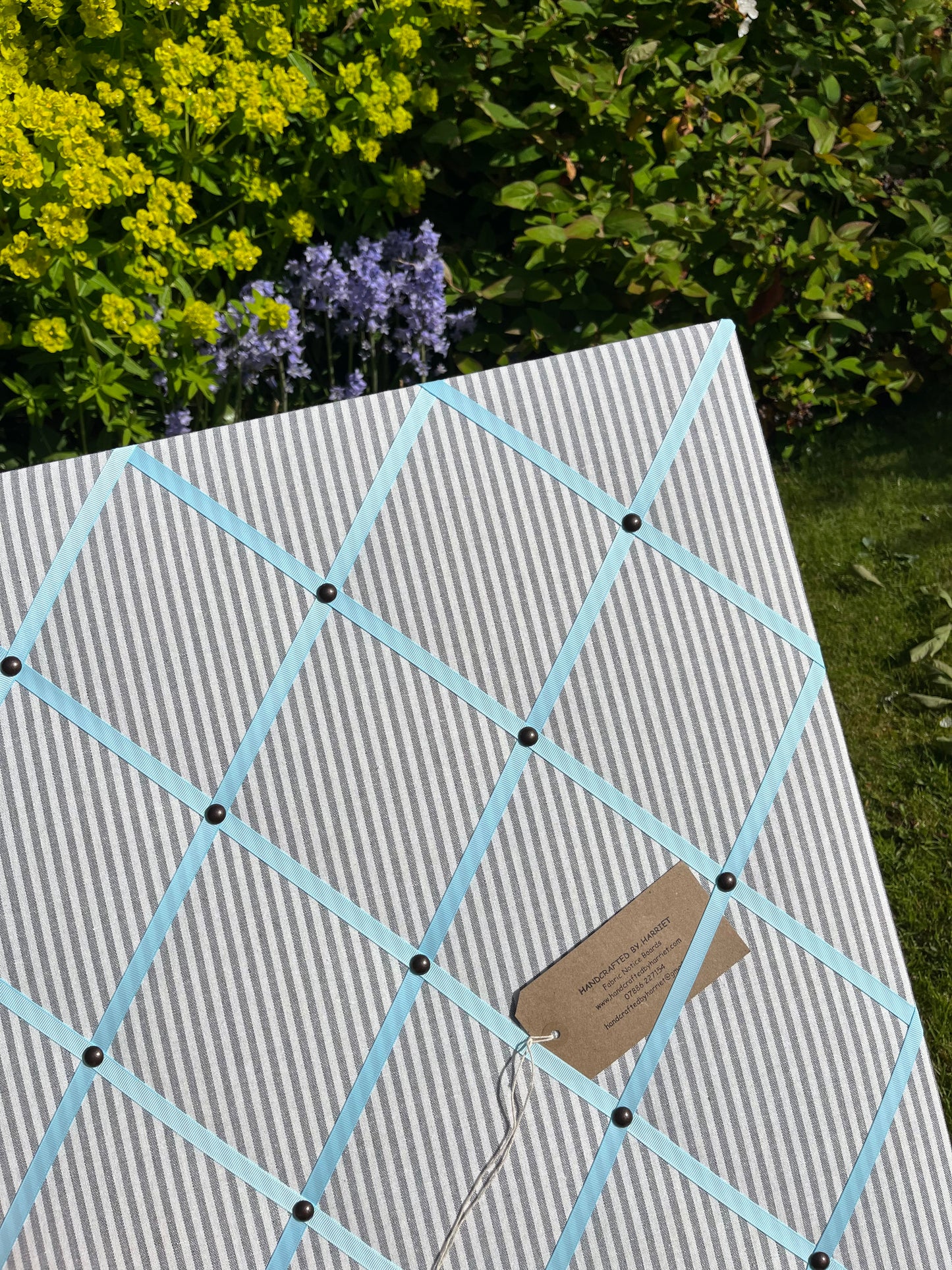 Grey Ticking Stripe Fabric Notice Board