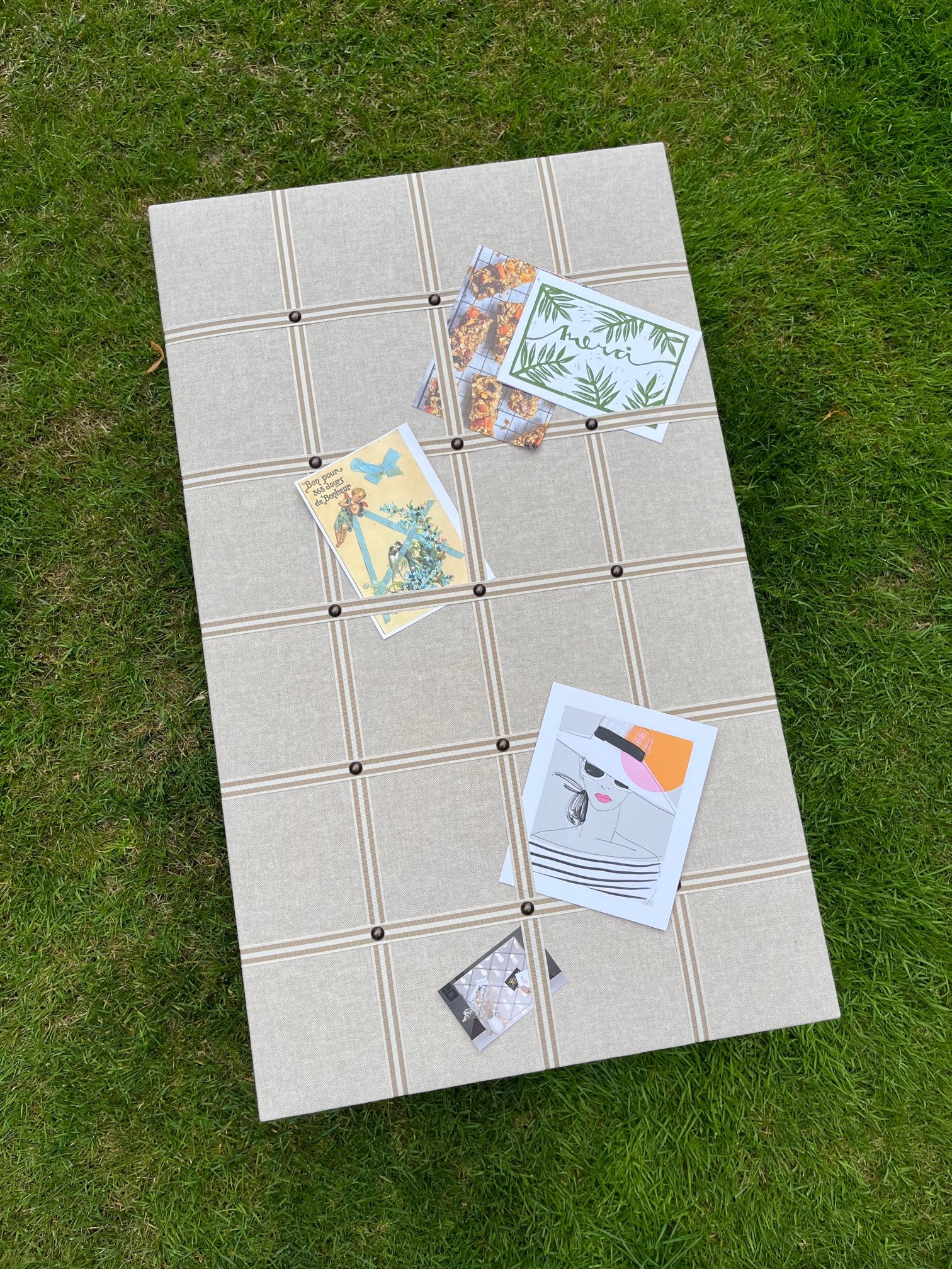 Noticeboardlinenbeigecreamwidestriperibbonhandcraftedbyharriet