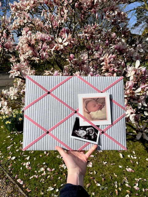 Grey Ticking Stripe Fabric Notice Board