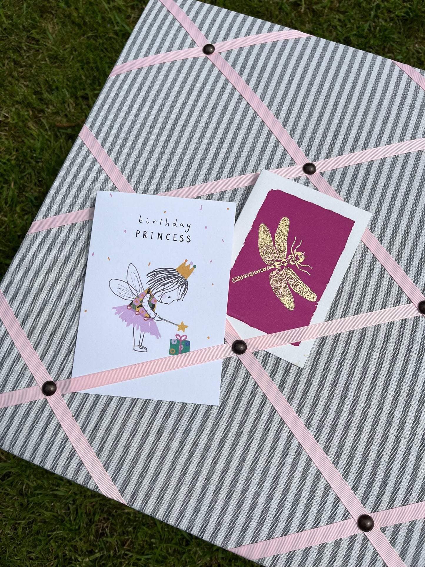 Grey Ticking Stripe Fabric Notice Board