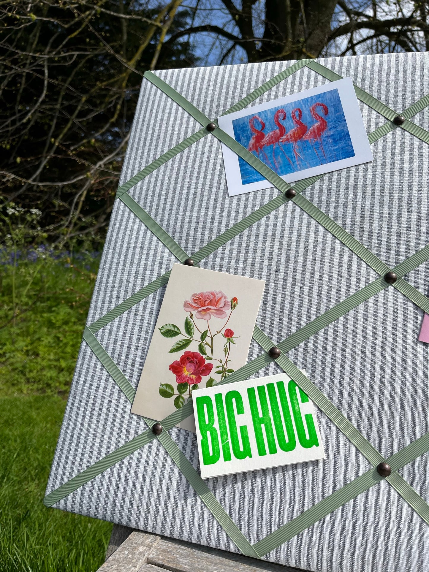 Grey Ticking Stripe Fabric Notice Board