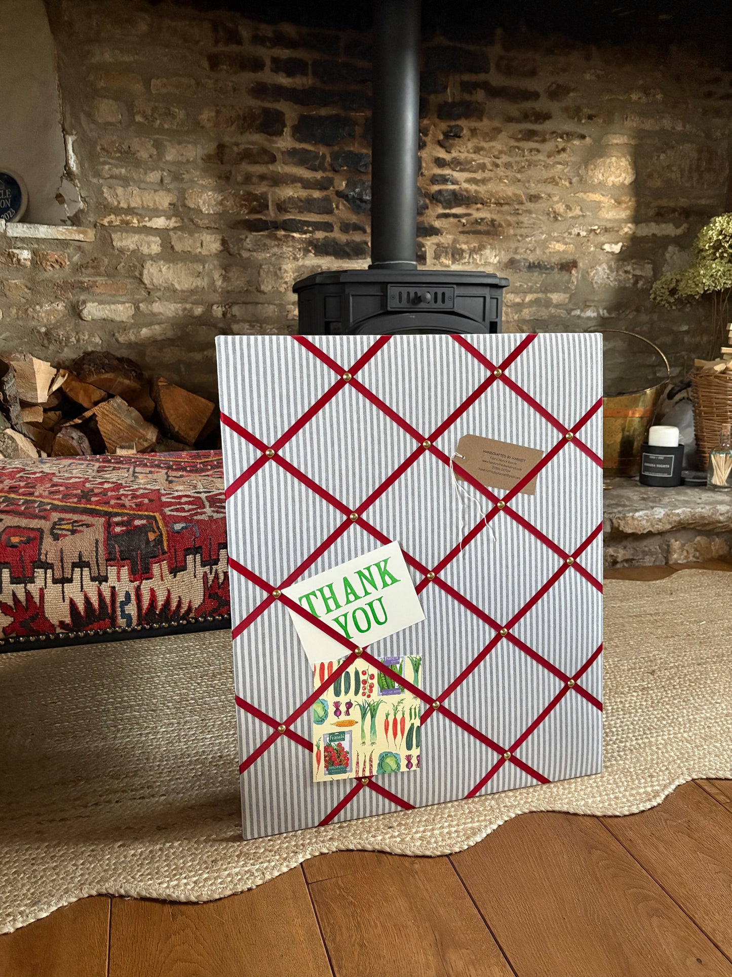 Grey Ticking Stripe Fabric Notice Board