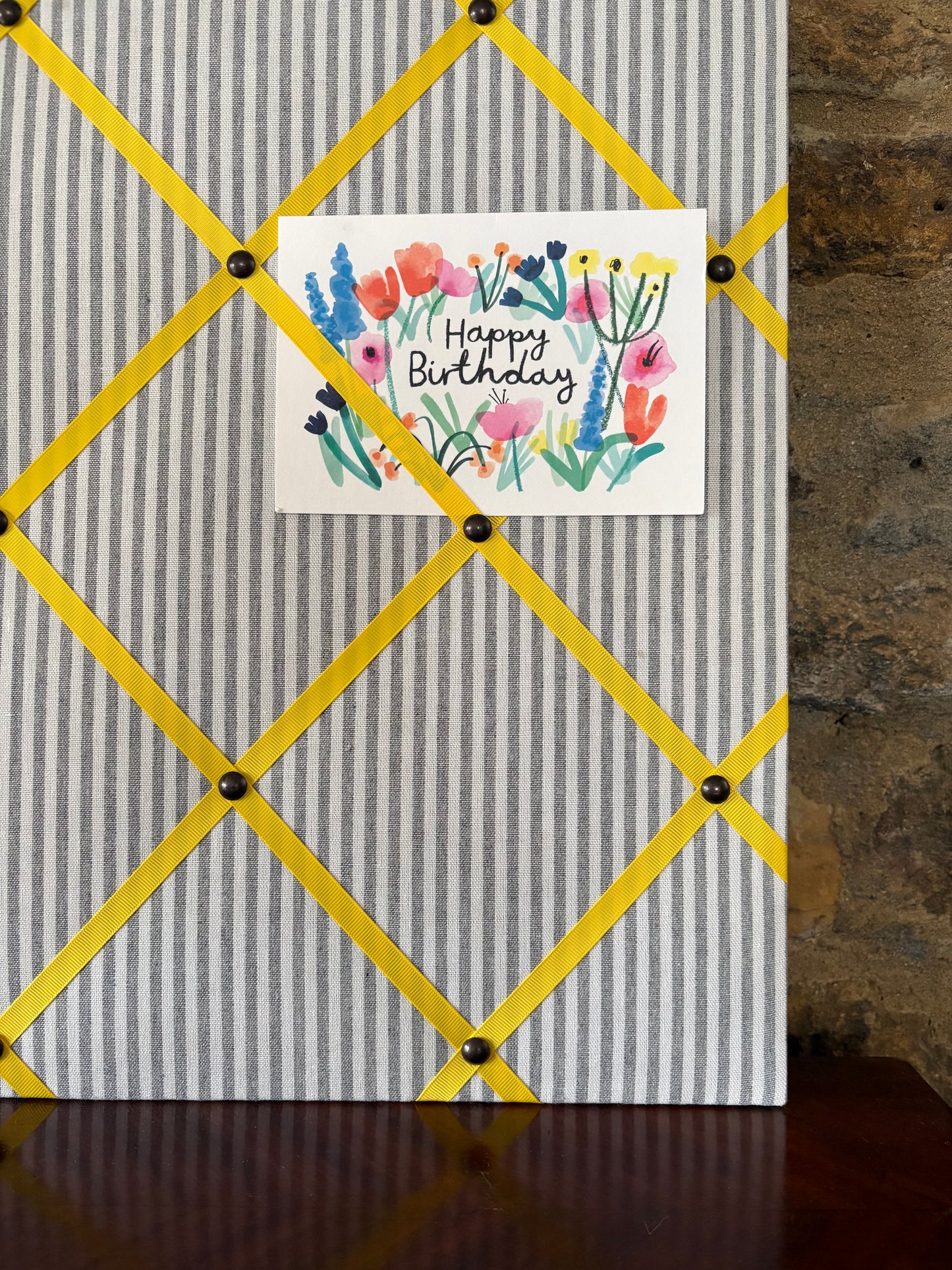 Grey Ticking Stripe Fabric Notice Board