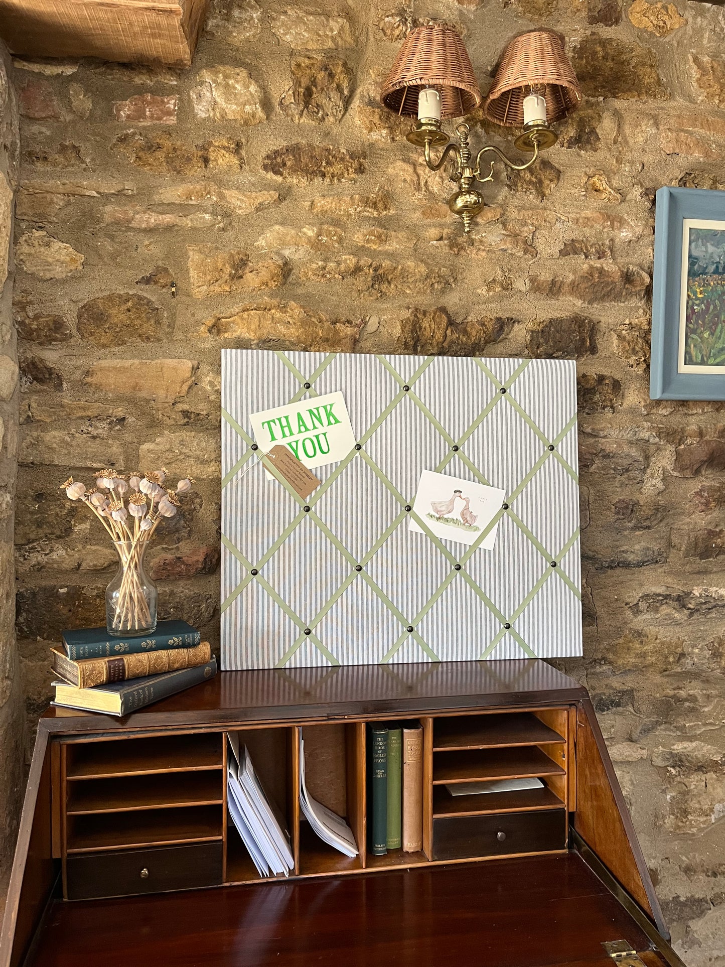 Grey Ticking Stripe Fabric Notice Board
