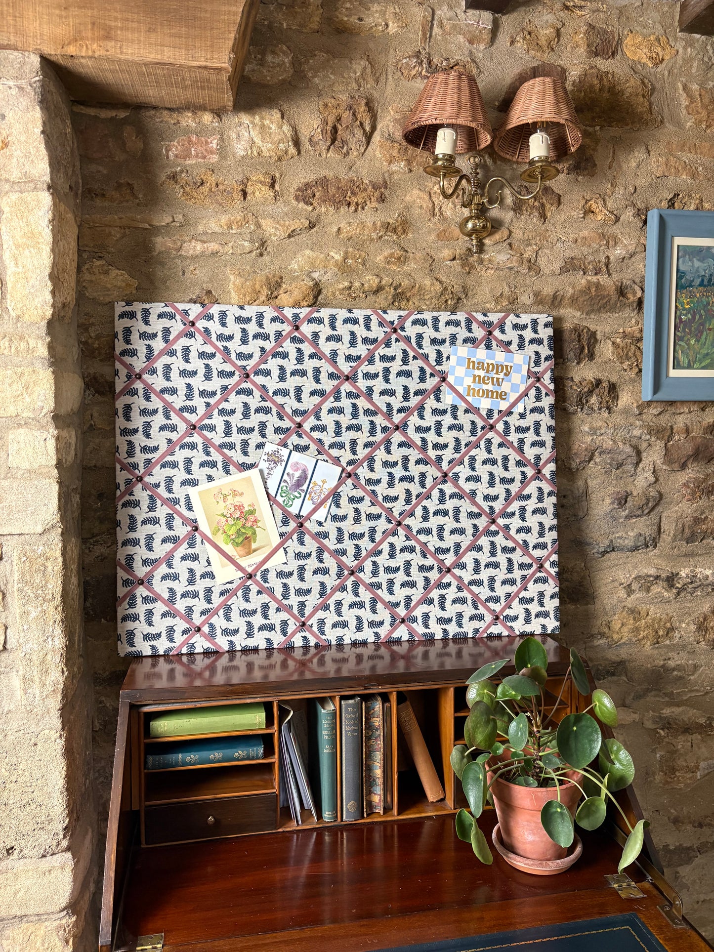 Navy Achillea Foliage Fabric Notice Board