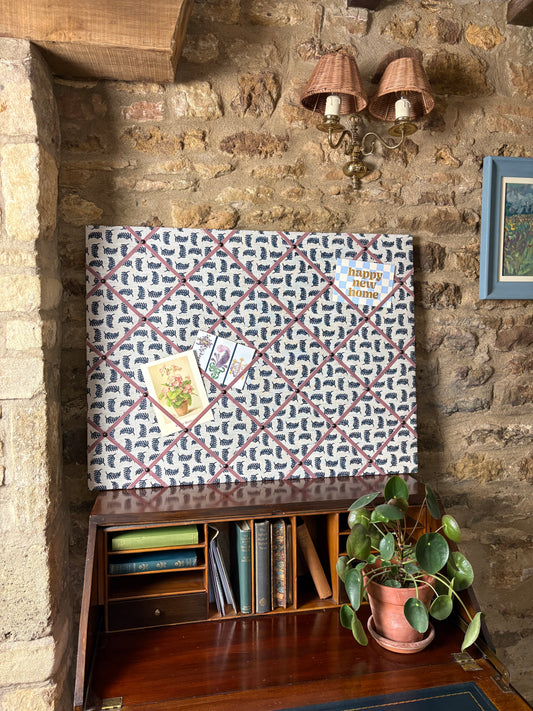 Navy Achillea Foliage Fabric Notice Board