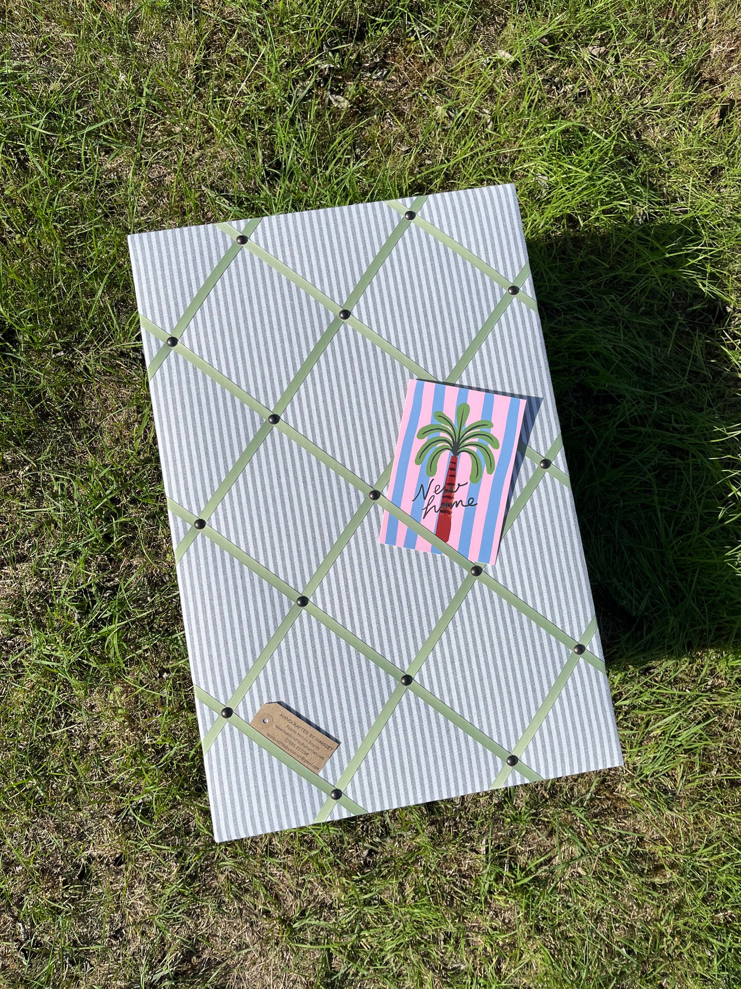 Grey Ticking Stripe Fabric Notice Board