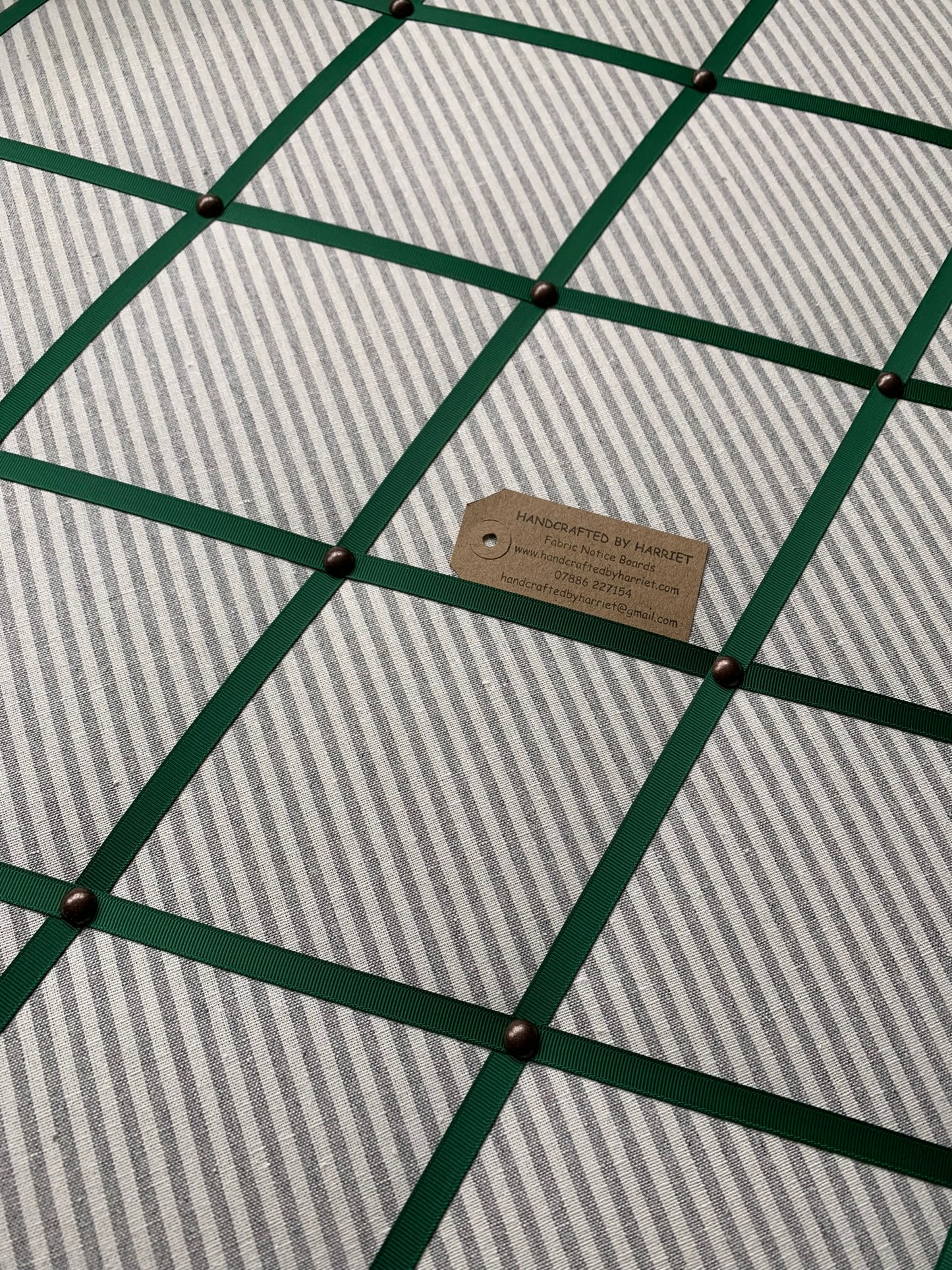 Grey Ticking Stripe Fabric Notice Board